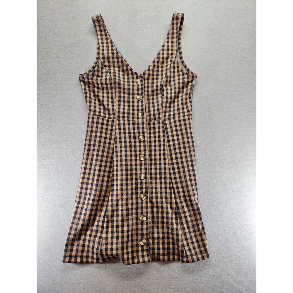 American Eagle Brown Black Gingham Plaid Button Front Mini Dress Small